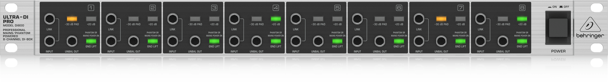 Behringer DI800 Professional Mains/Phantom Powered 8 Channel DI-Box