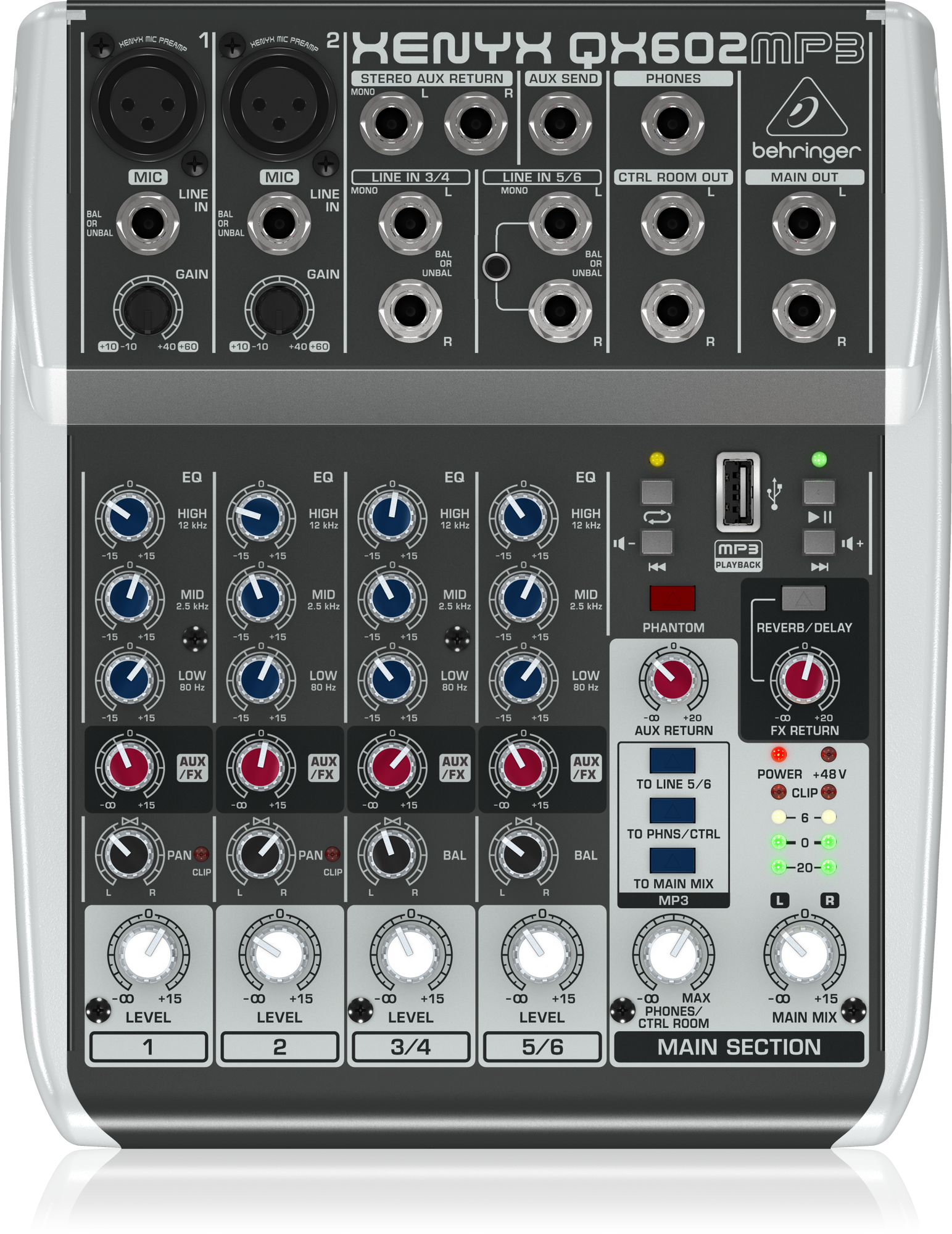 Behringer QX602MP3 Premium 6-Input 2-Bus Mixer with XENYX Mic Preamps,British EQ