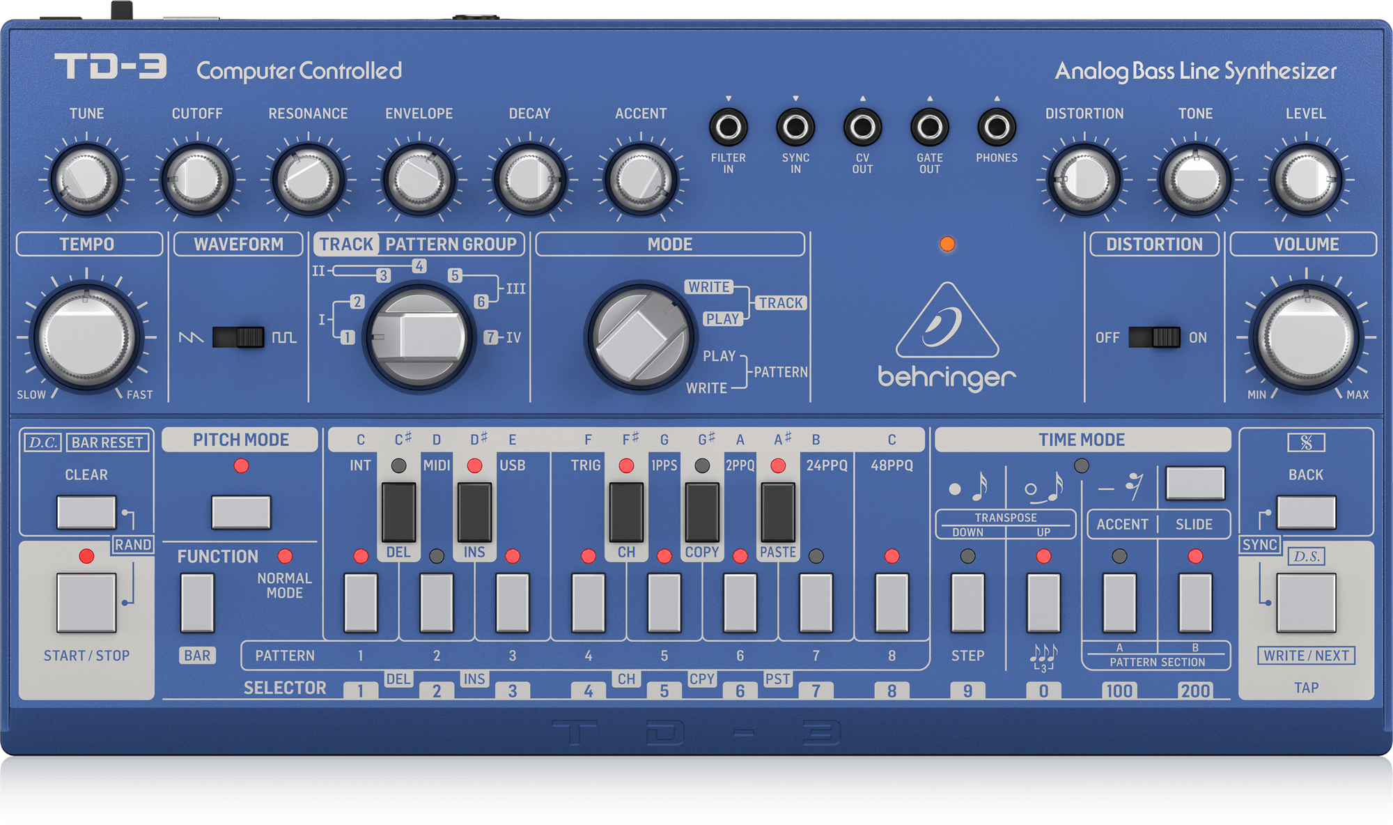 Behringer TD-3-BU Analog Bass Line Synthesizer with VCO, VCF, 16-Step Sequencer, Distortion Effects and 16-Voice Poly Chain