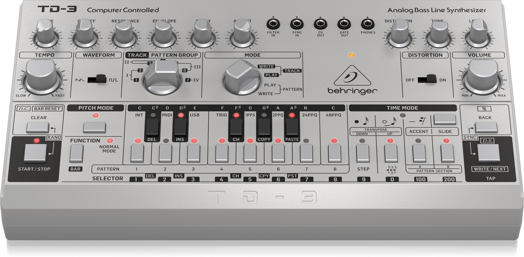 Behringer TD-3-SR Analog Bass Line Synthesizer with VCO, VCF, 16-Step Sequencer, Distortion Effects and 16-Voice Poly Chain