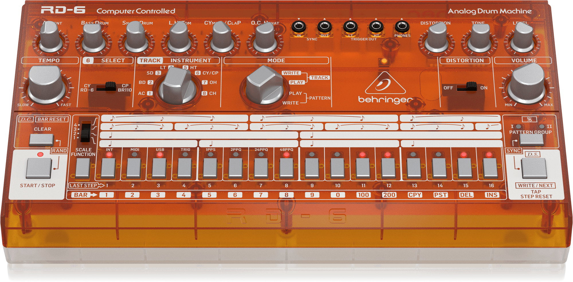 Behringer RD-6-TG Analog Drum Machine with 8 Drum Sounds, 64 Step Sequencer and Distortion Effects